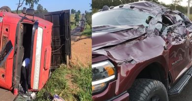 Parapuã -Acidente envolvendo uma carreta Volvo Fh 440  e uma caminhonete